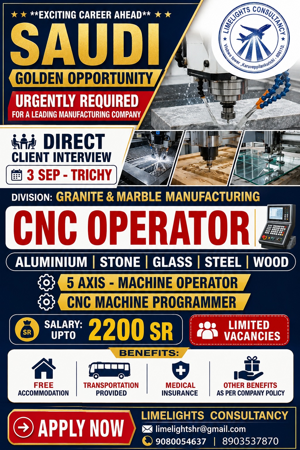 CNC Operator - Granite & Marble Manufacturing — Limelights consultant, Saudi Arabia, Saudi Arabia