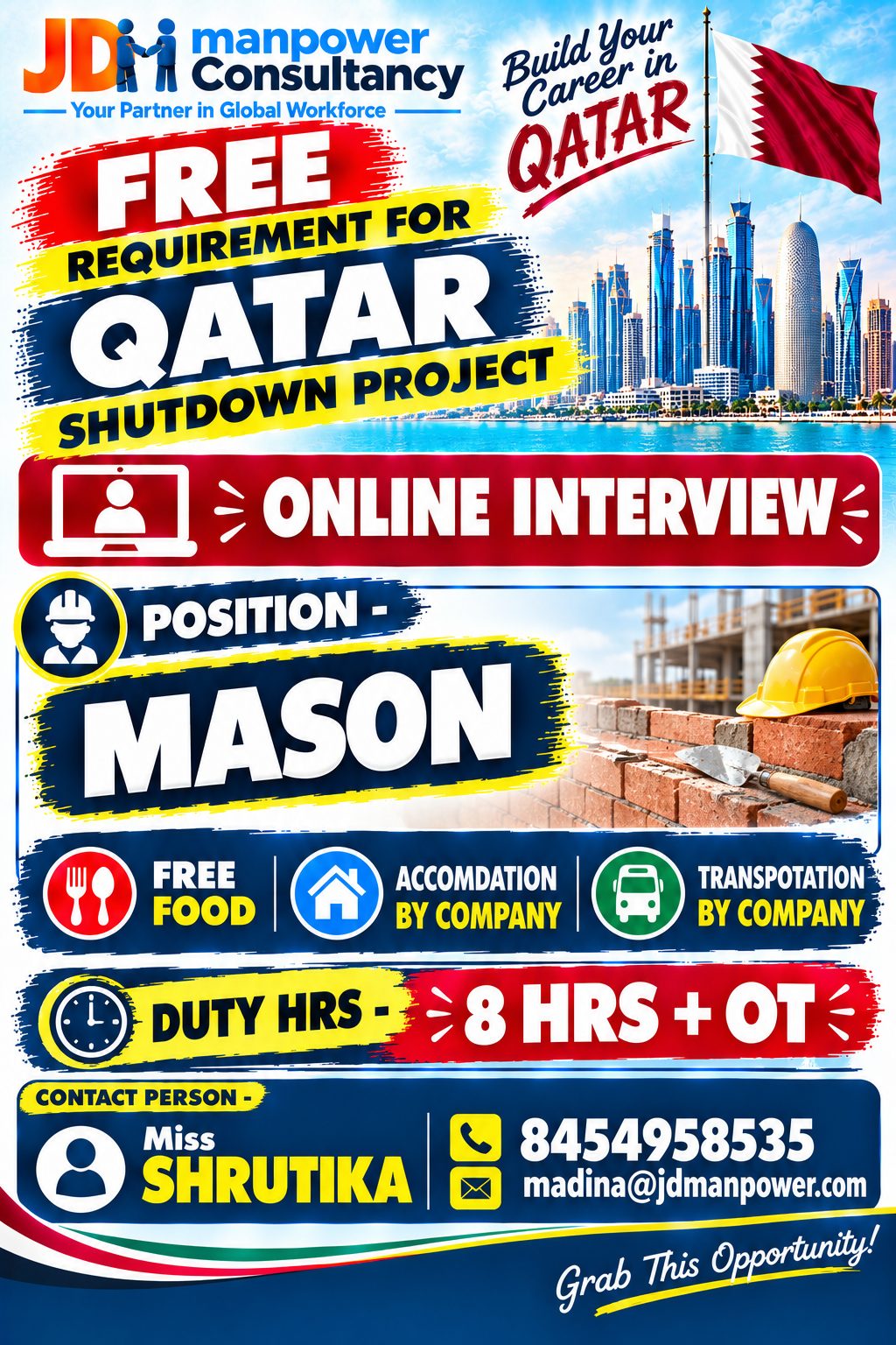 Free Requirement for Qatar Shutdown Project for Mason