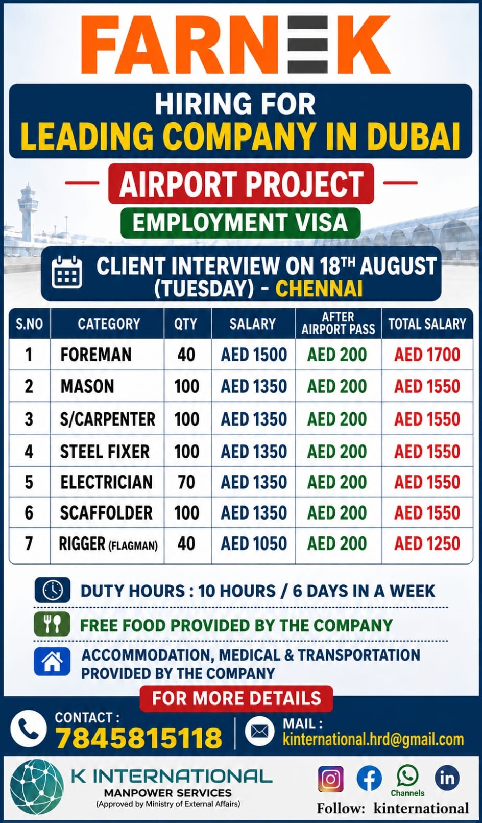 Airport Project - Multiple Positions 18TH INTERVIEW