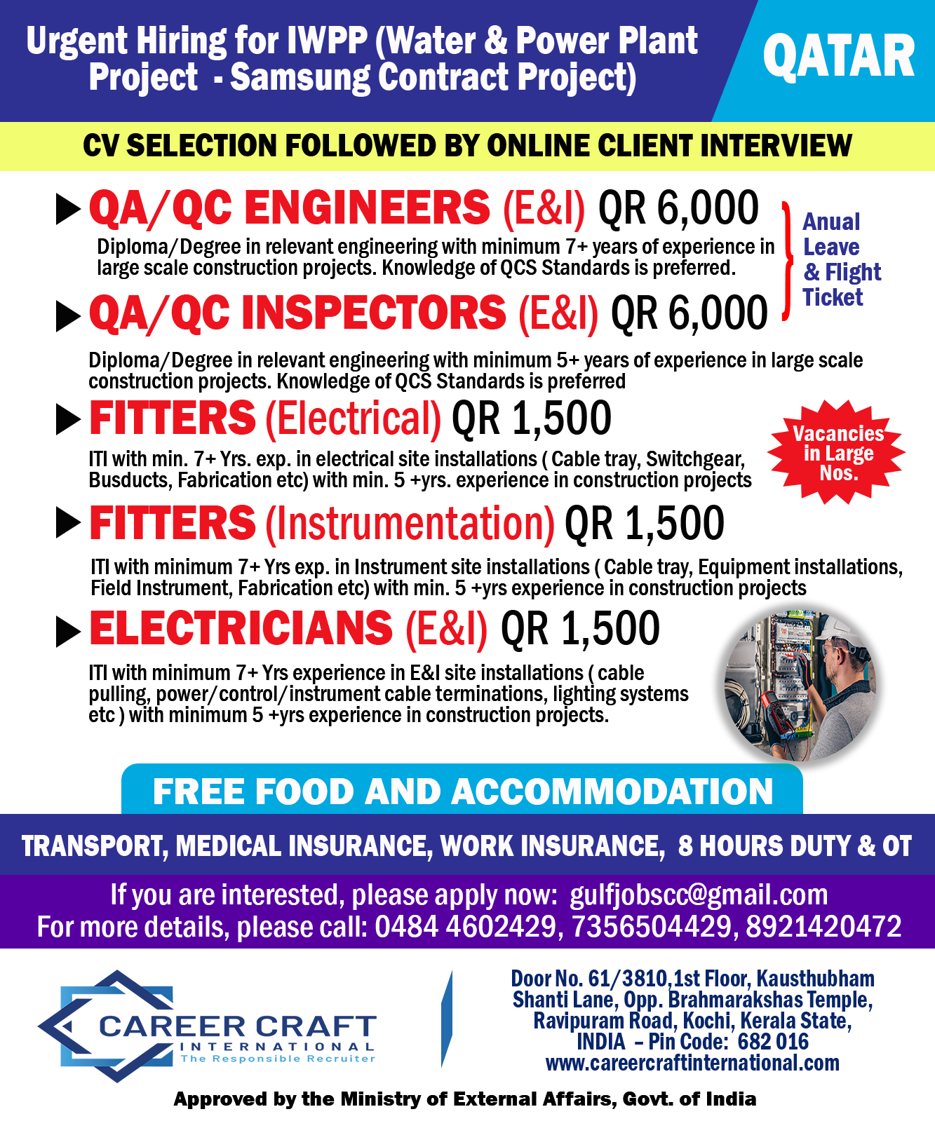Urgent requirement of manpower for Debaj, Qatar for their Samsung Project -