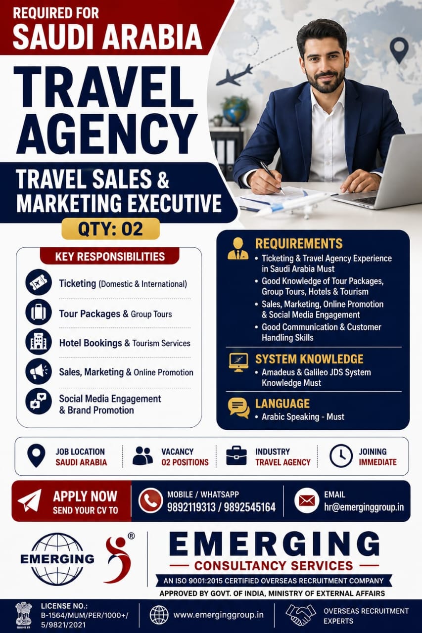 URGENTLY REQUIRED FOR SAUDI ARABIA TRAVEL AGENCY