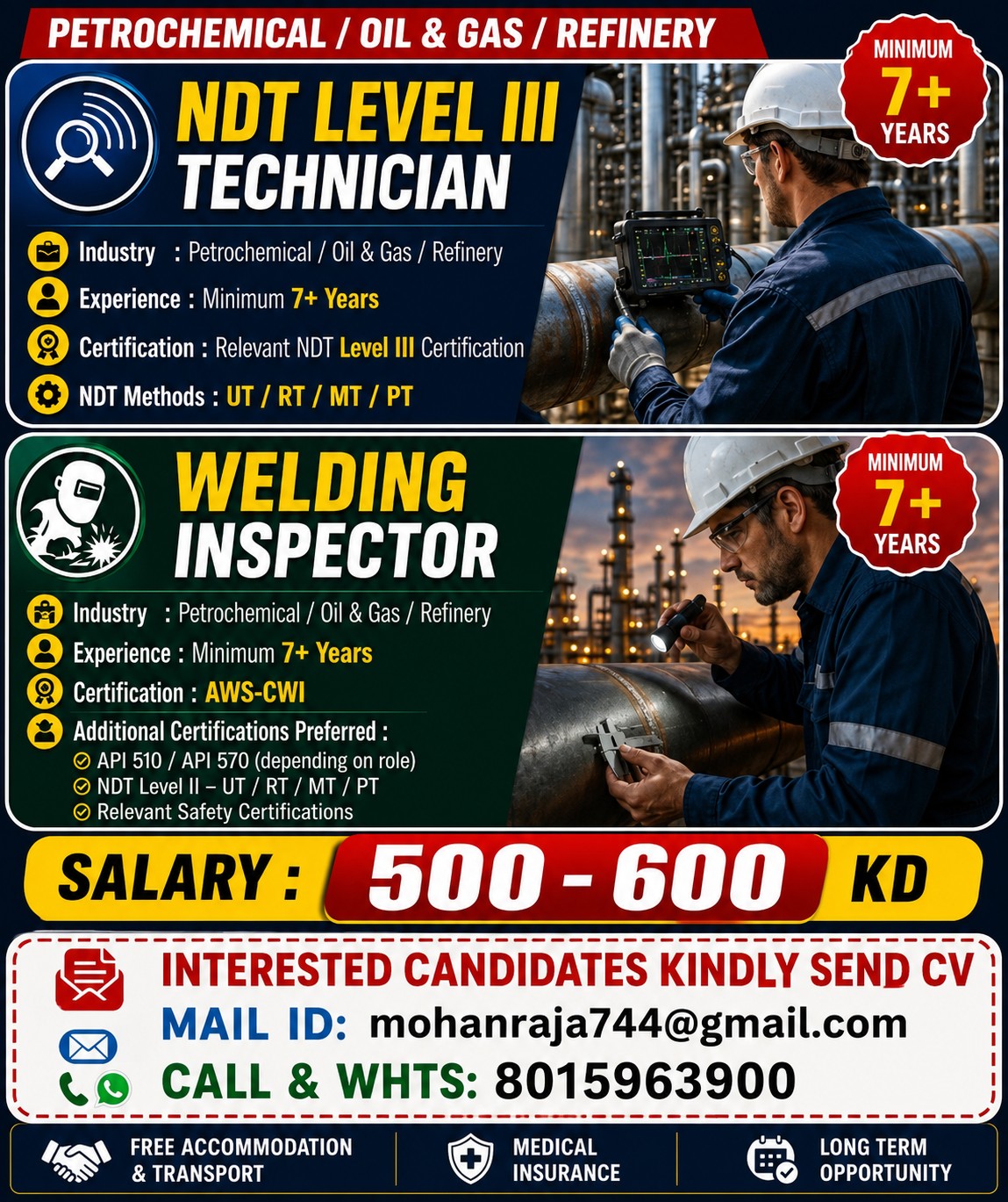NDT Level III Technician & Welding Inspector — JUPITER CONSULTANCY, Kuwait, Kuwait