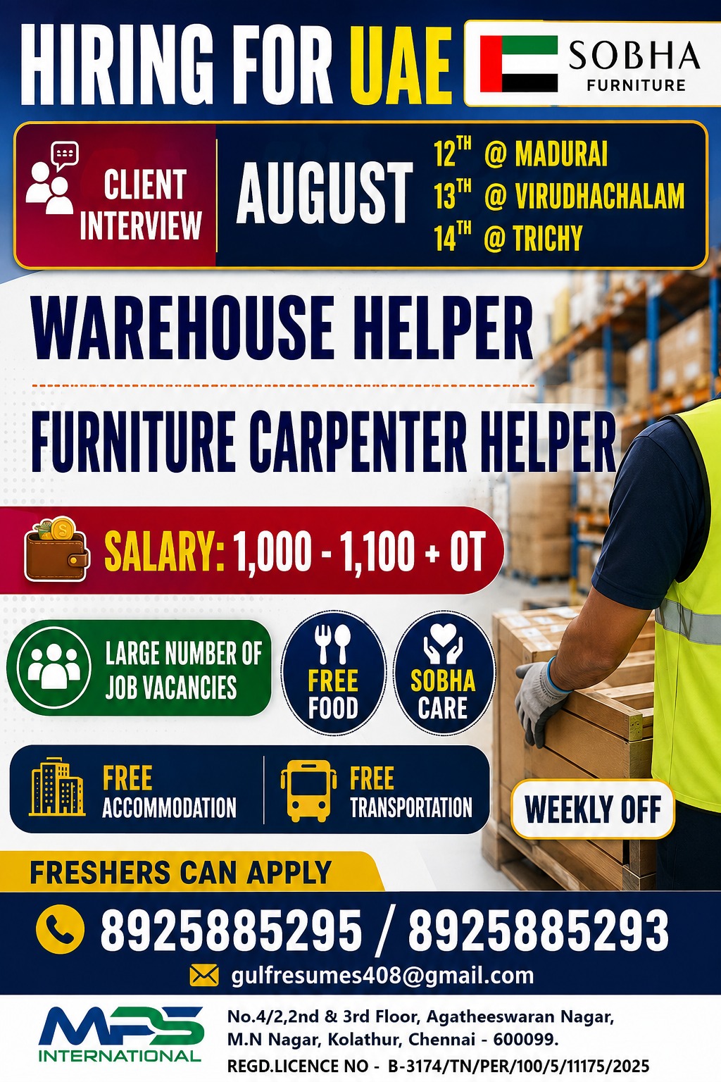 Warehouse Helper & Furniture Carpenter Helper