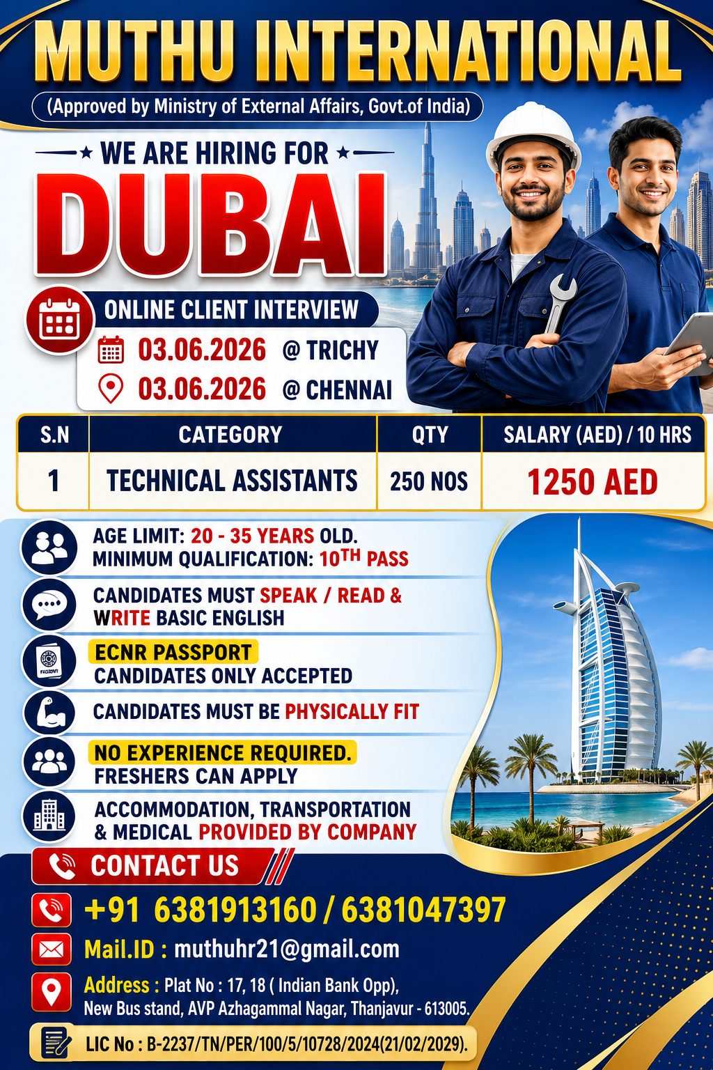 Technical Assistant — MUTHU INTERNATIONAL, Dubai, Dubai