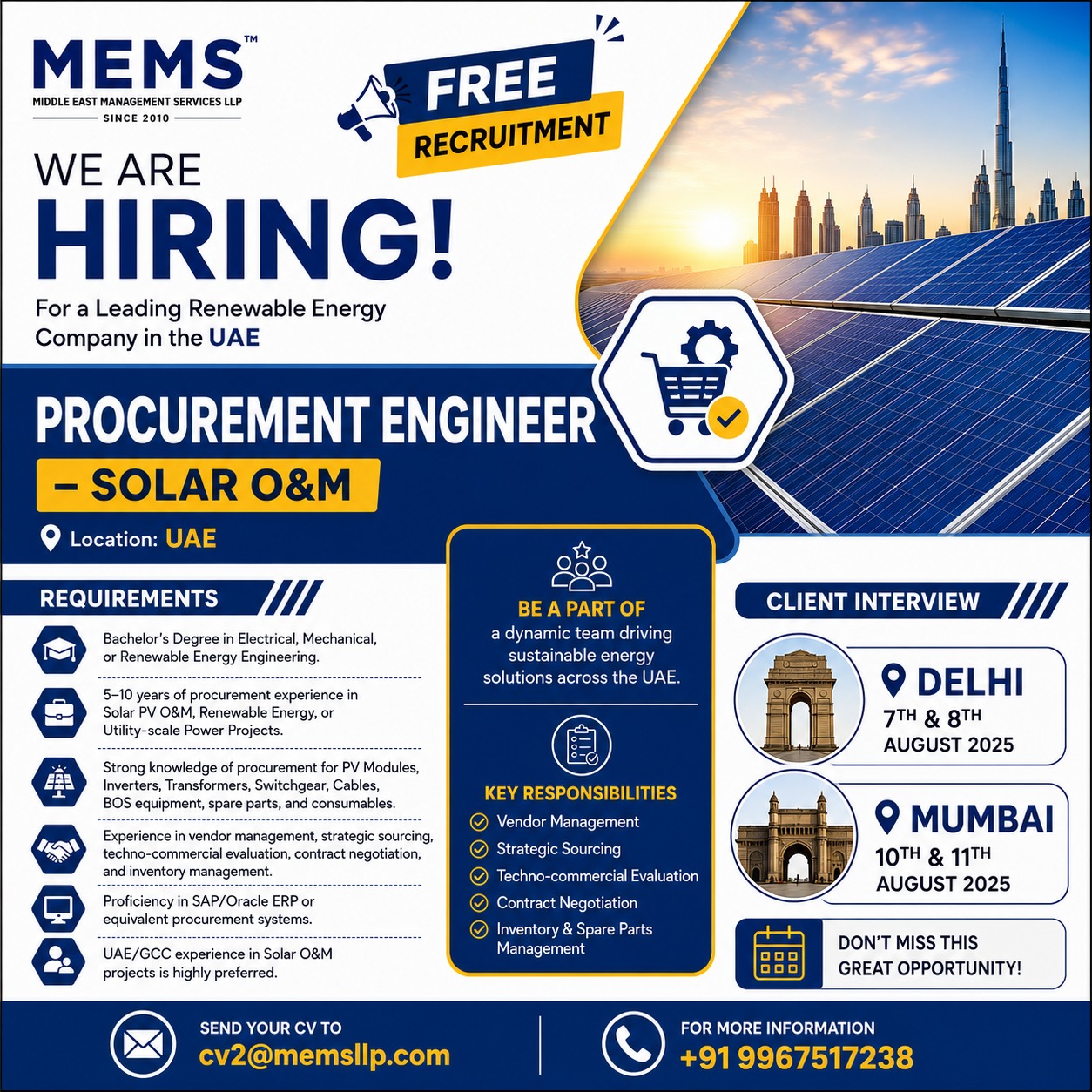 Hiring for Procurement Engineer for Renewable Energy
