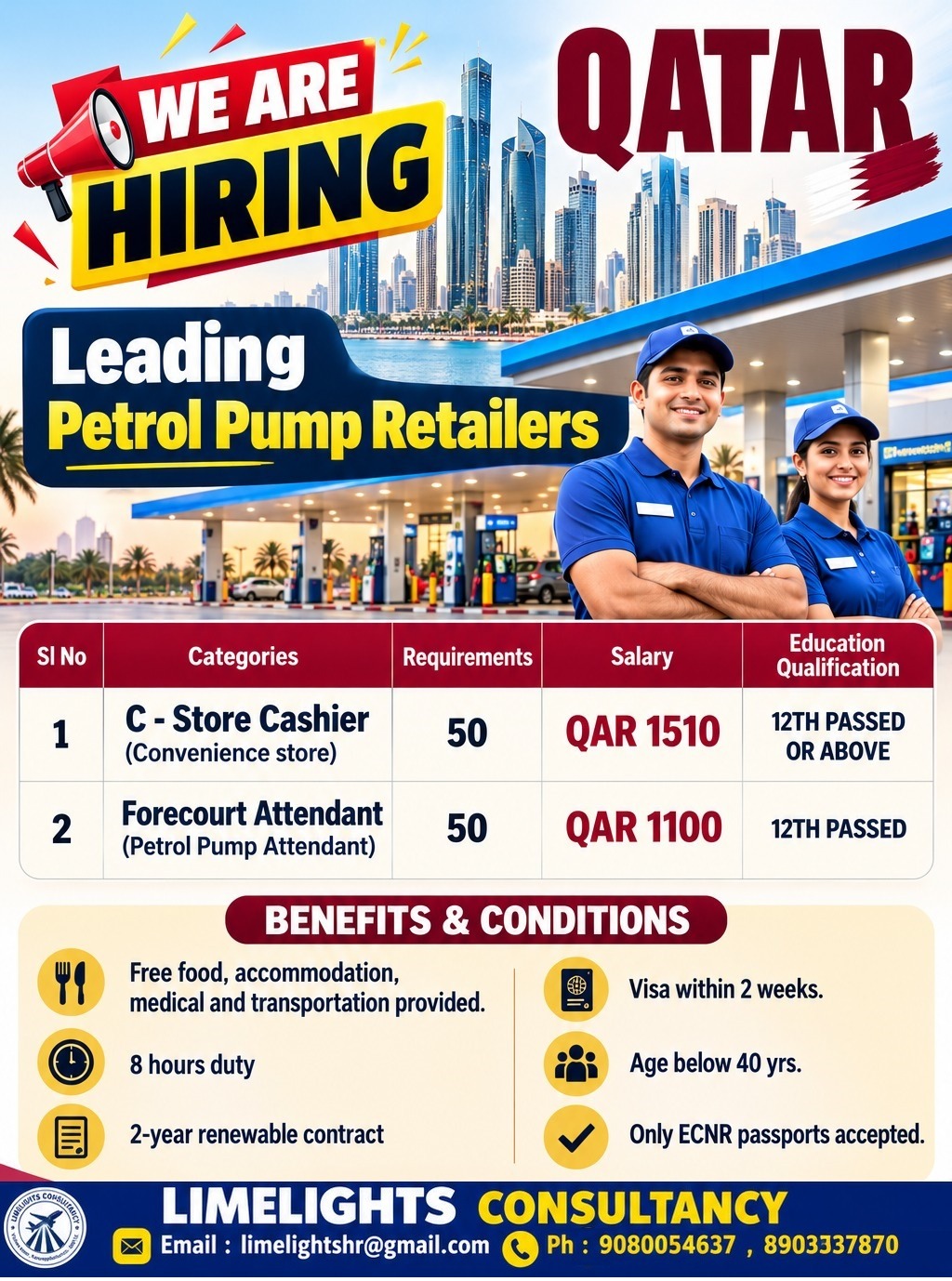 Petrol Pump Retailers Hiring — Limelights consultant, Qatar